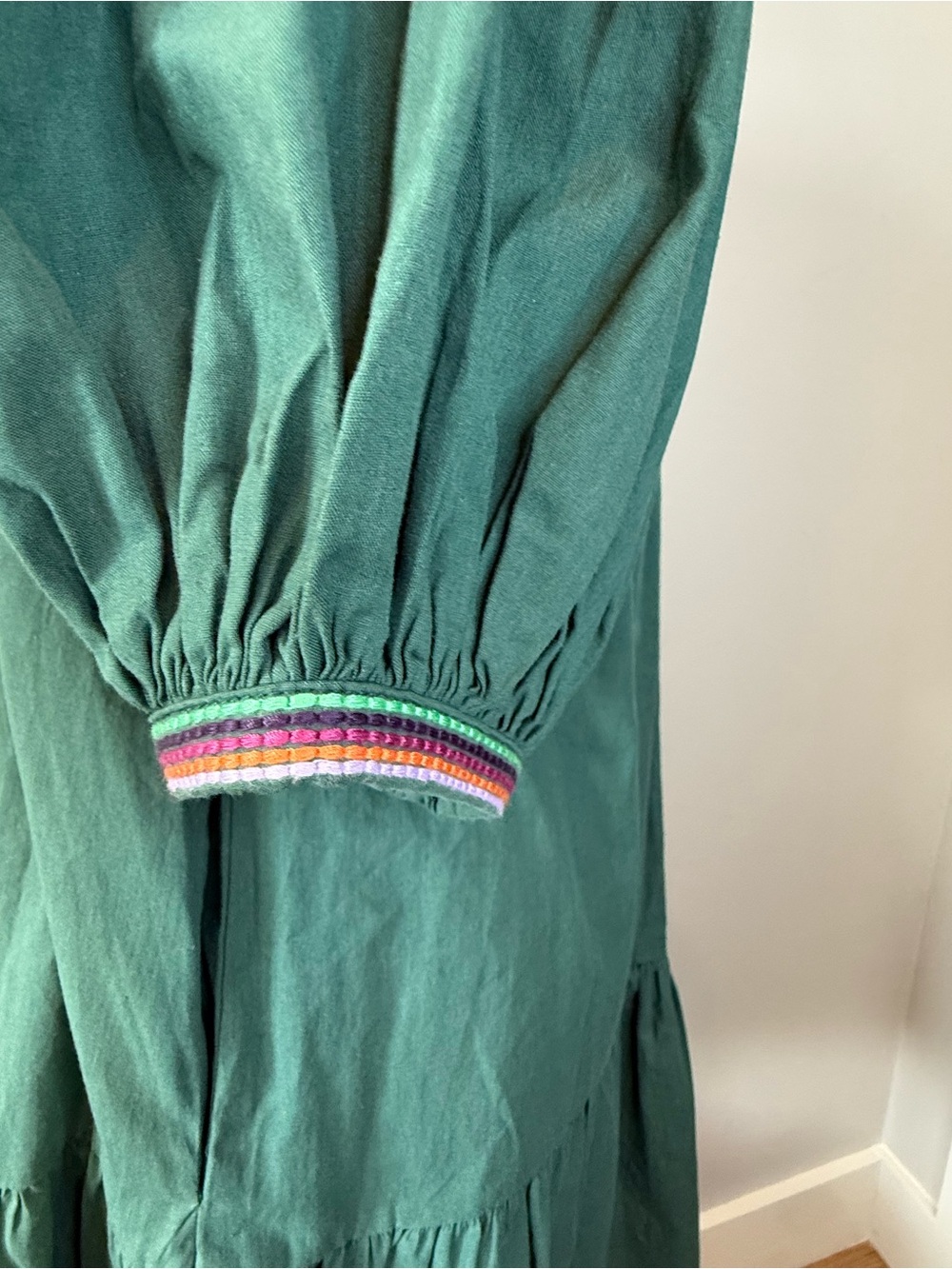 Pinch Meadow Tiered Mini Dress in Hunter Green, Embroidered Cotton. SMALL NWOT - Picture 11 of 17
